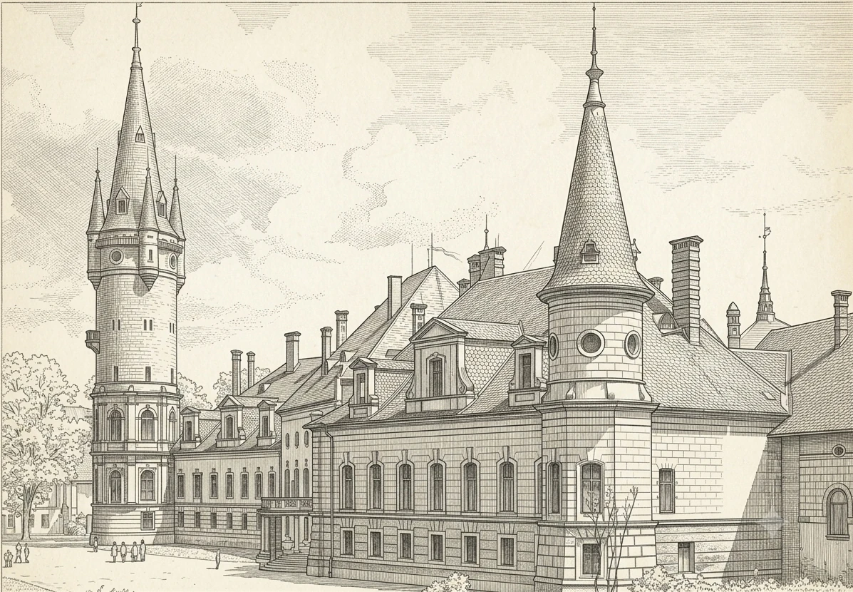 Rycina archiwalna — Pałac w Bożkowie, widok I